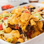 Side-angle view of a Walking Taco Casserole.