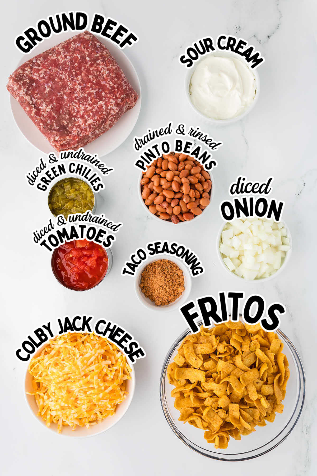 Ingredients needed to make a Walking Taco Casserole.