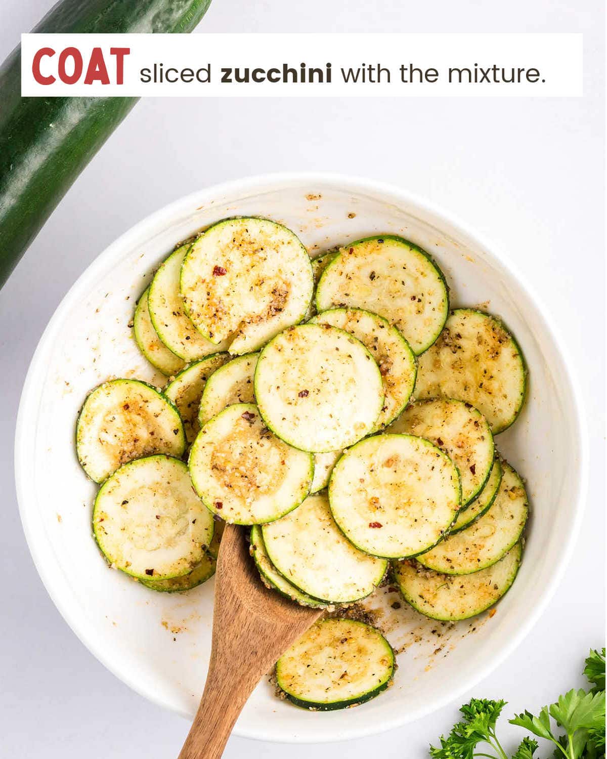 Seasoning zucchini for Air Fryer Zucchini Chips.
