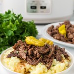 Mississippi Pot Roast served over mashed potatoes.