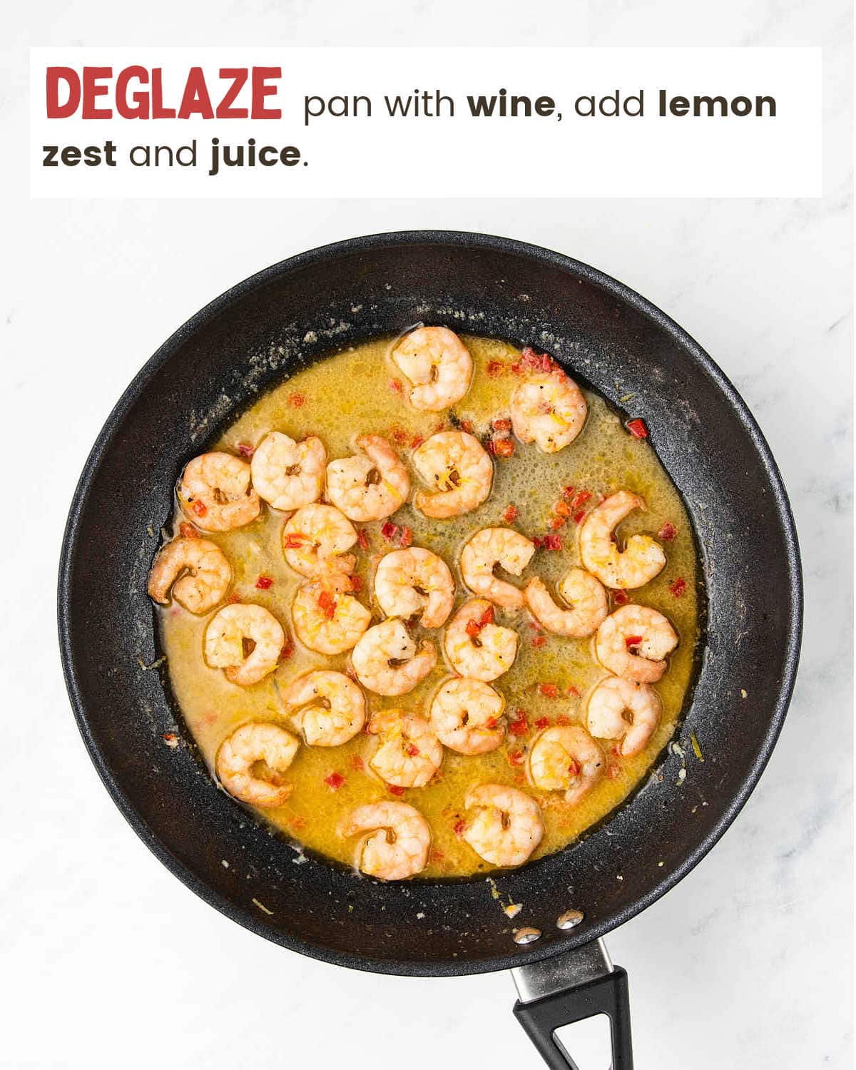 Deglazing pan for Shrimp Asparagus Pasta.