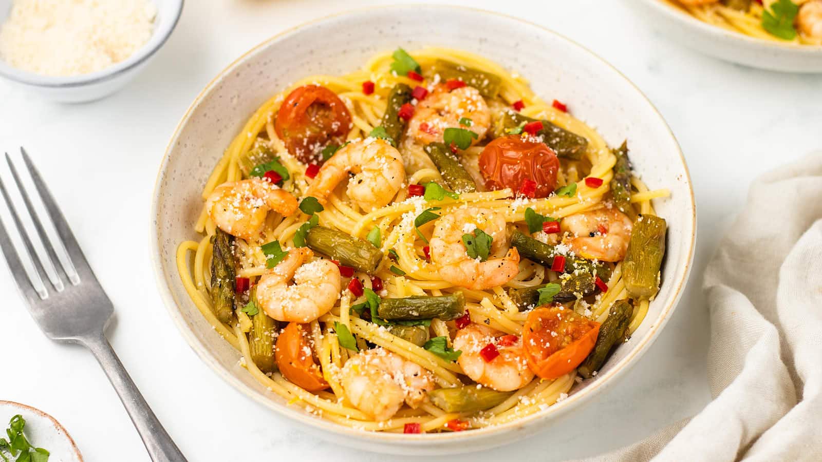 Shrimp Asparagus Pasta recipe by Cheerful Cook.