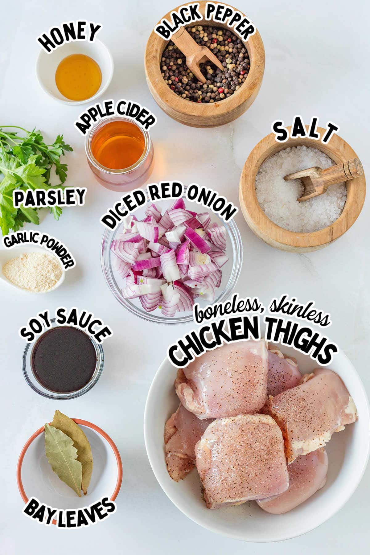 Ingredients needed to make Adobo Chicken in the Slow Cooker. 