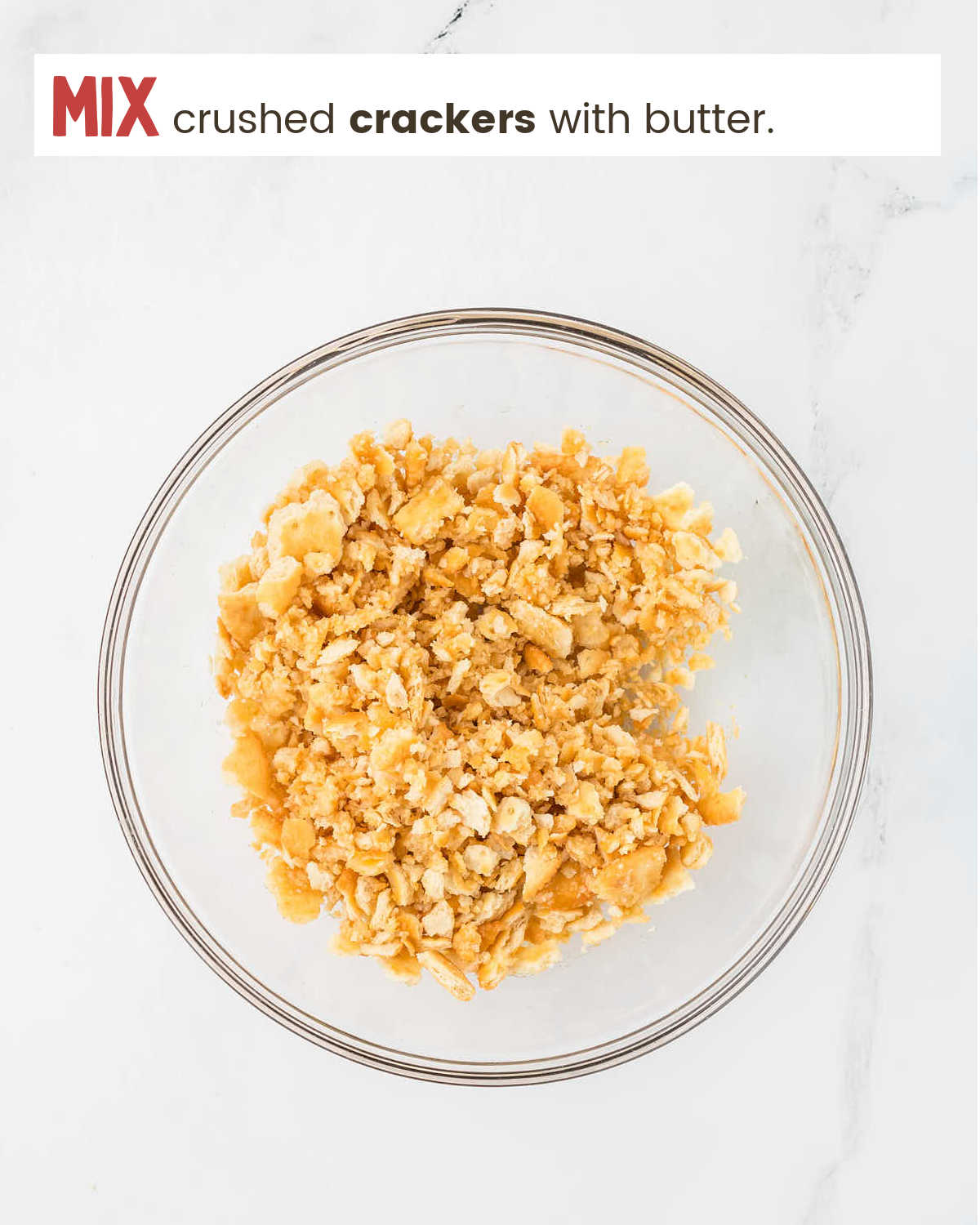 Mixing butter and crackers for Broccoli Velveeta Casserole.