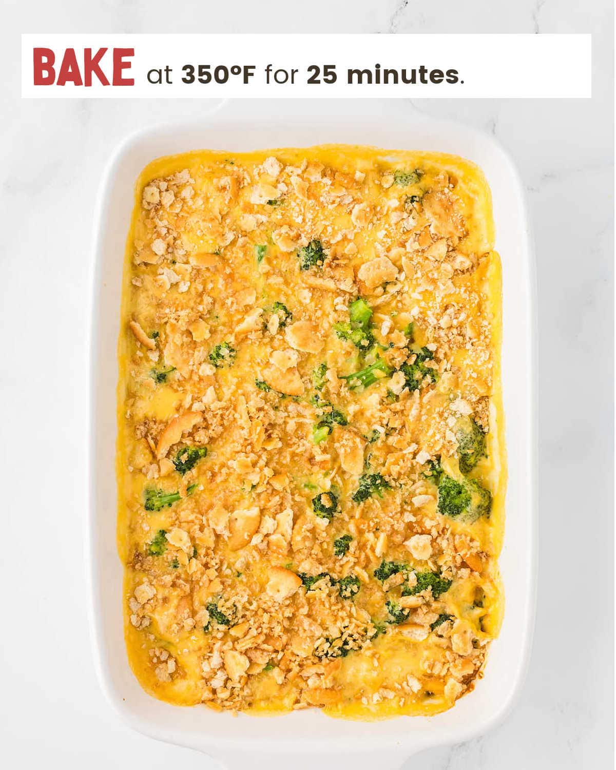 Baked Broccoli Velveeta Casserole in a casserole dish.