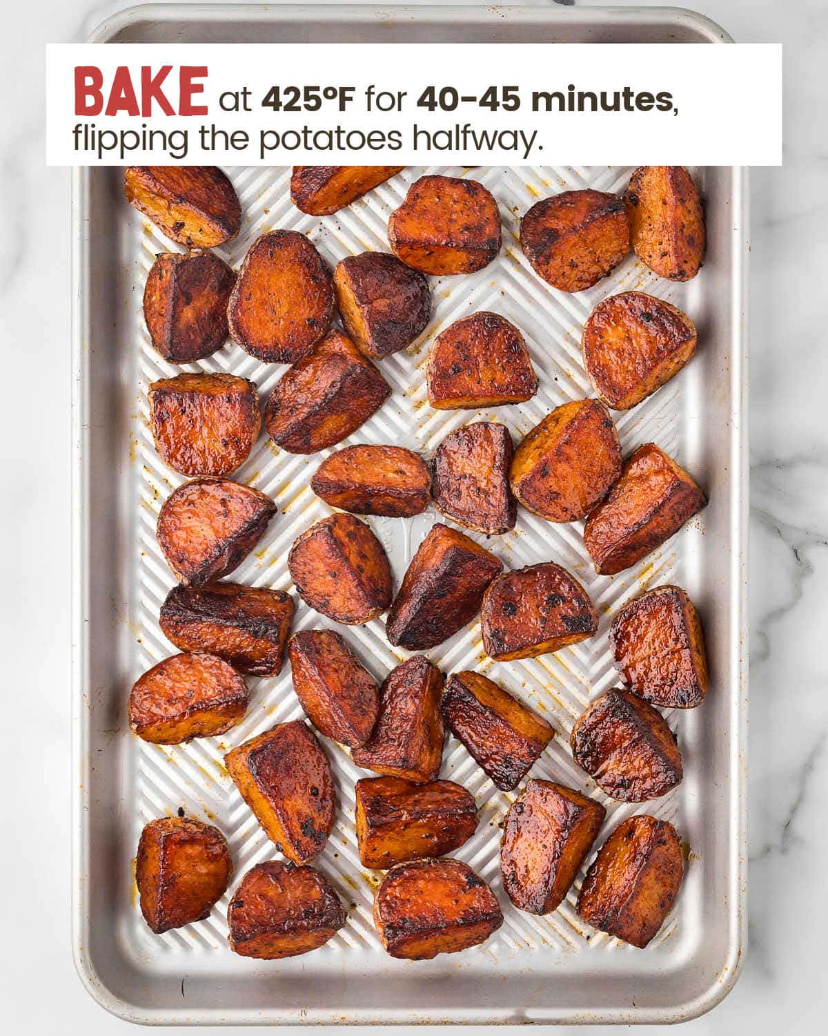 Roasted Potatoes on a backing sheet.