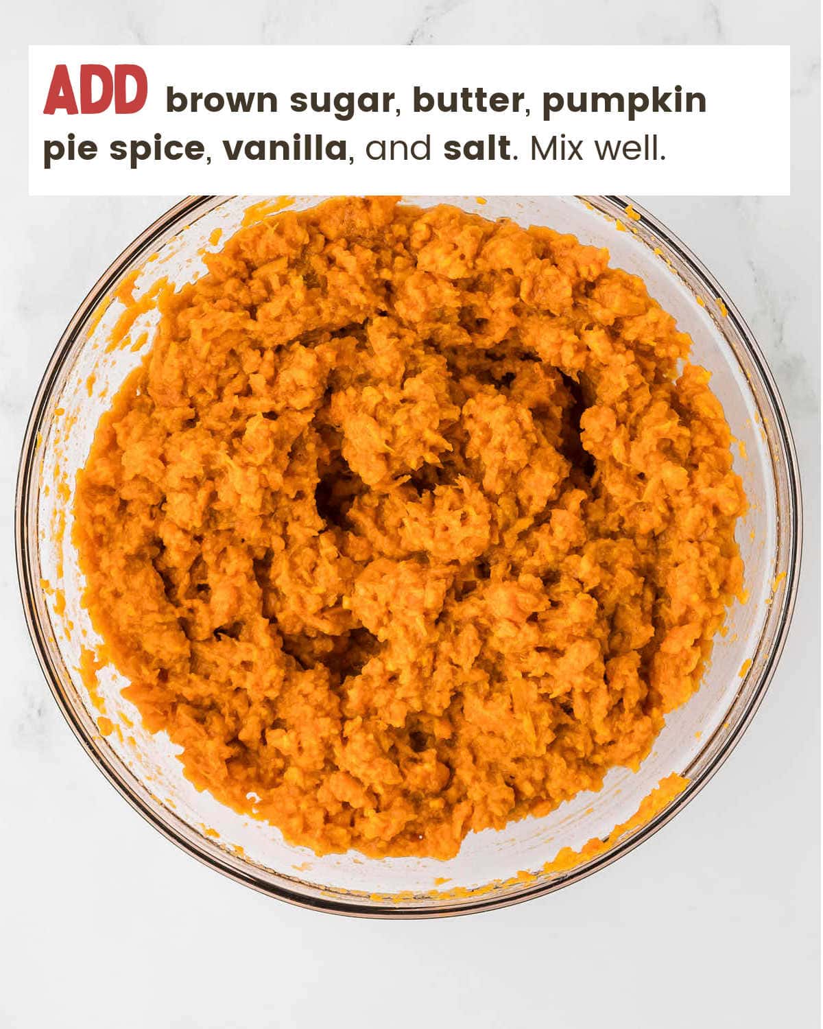 Seasoning potatoes for Sweet Potato Casserole.
