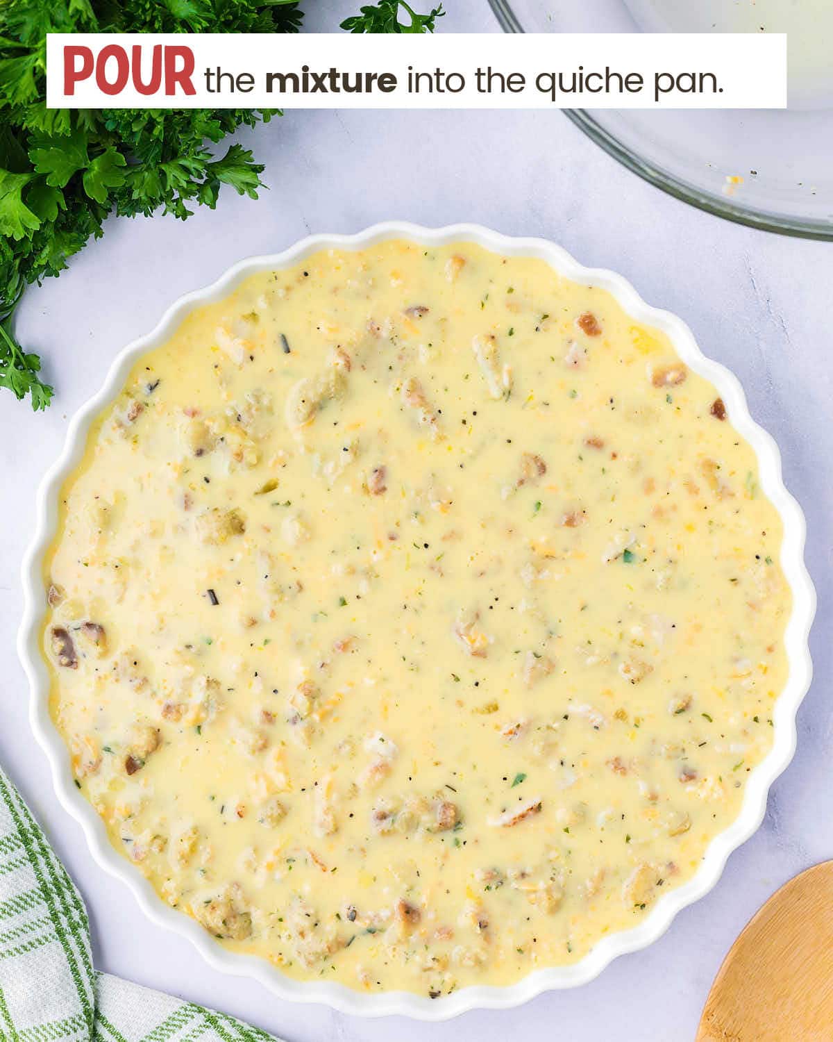 Turkey quiche ready to put into the oven.
