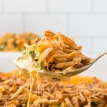 A spoonful of Green Bean Casserole.