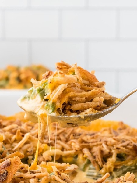A spoonful of Green Bean Casserole.