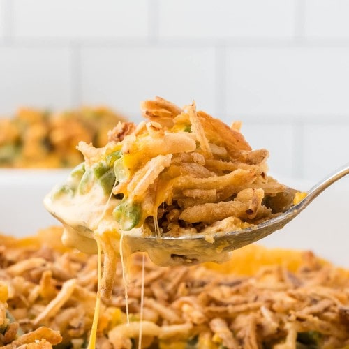 A spoonful of Green Bean Casserole.