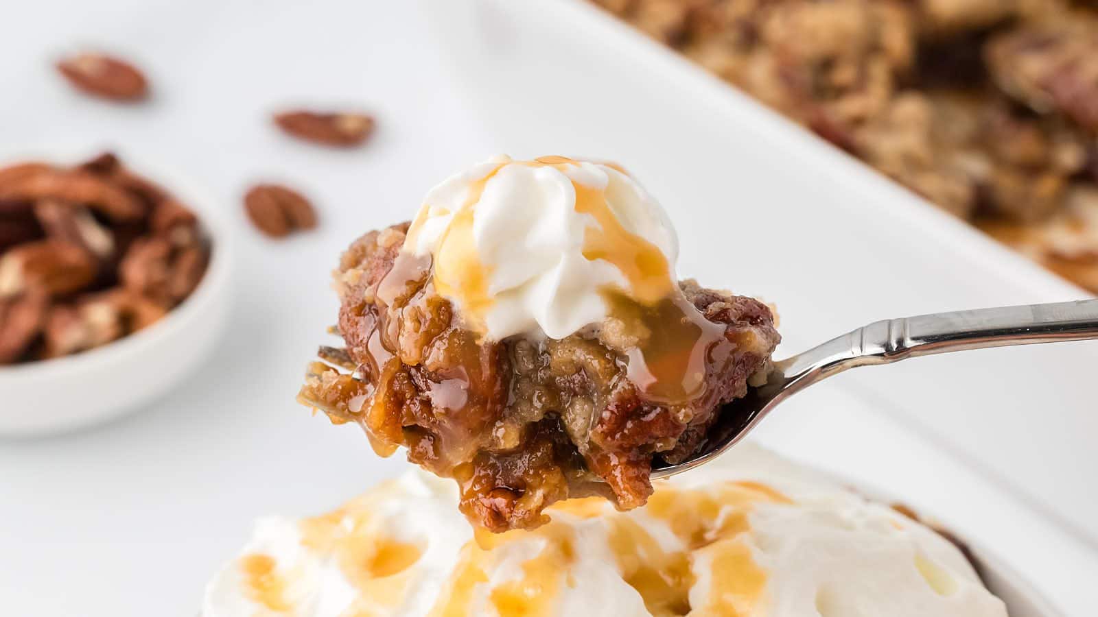 Pecan Pie Dump Cake recipe by Cheerful Cook.