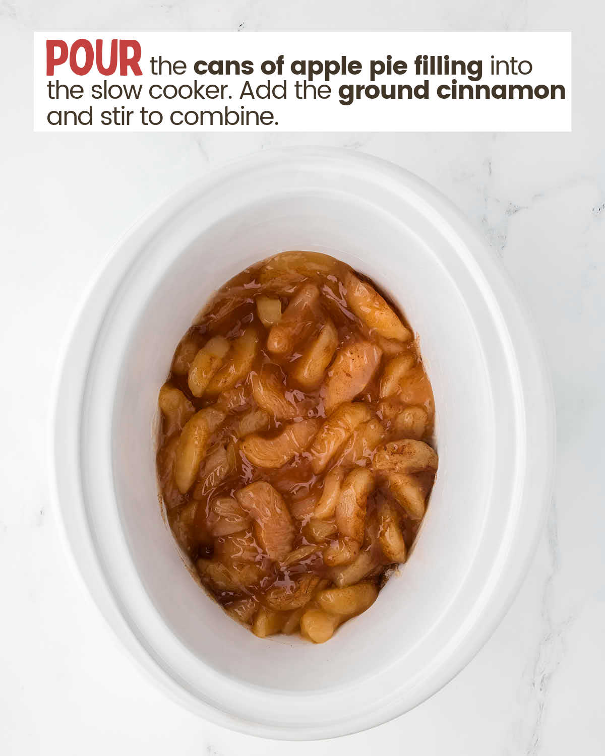 Canned apple pie filling in a slow cooker. 