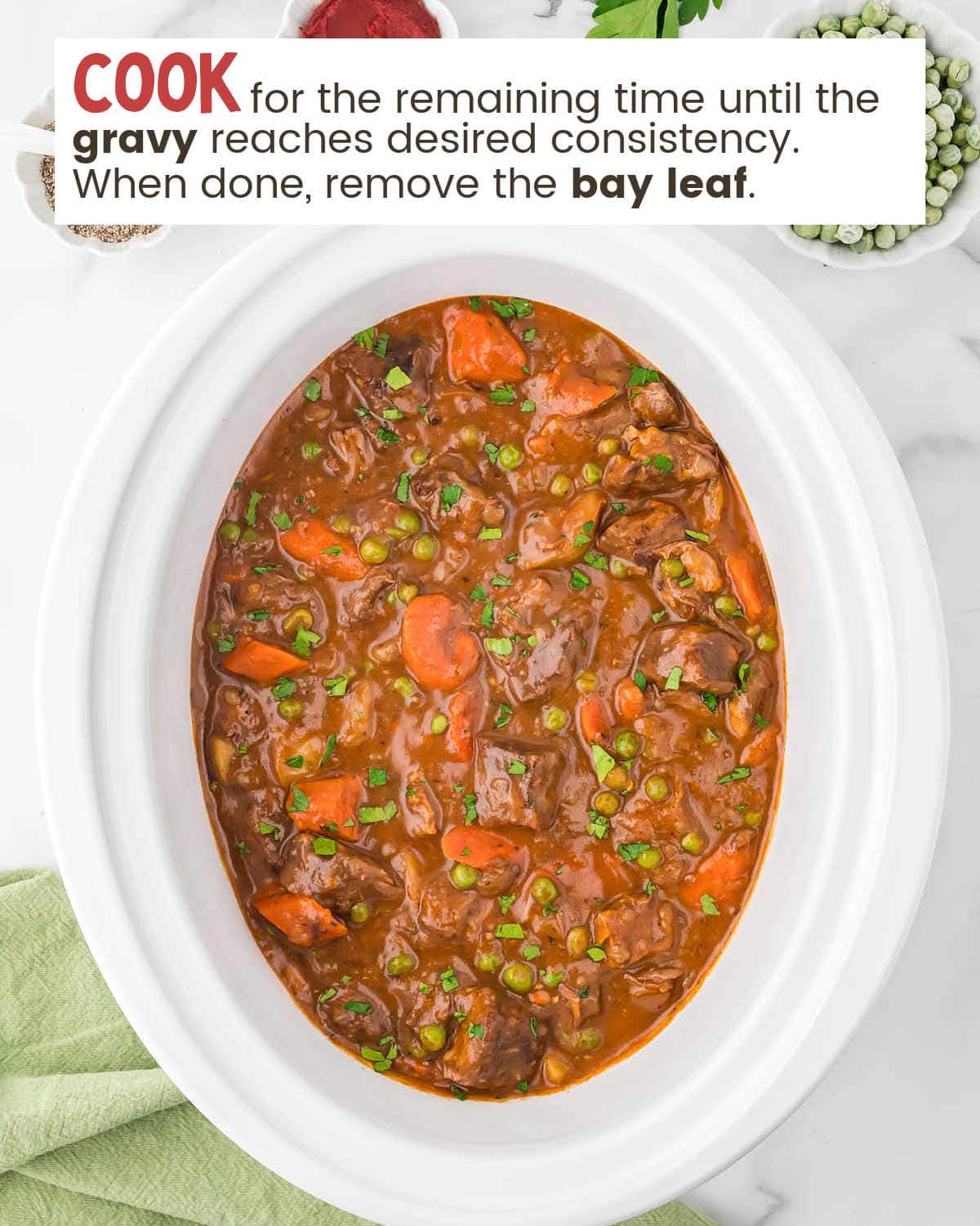 Beef stew in a slow cooker.