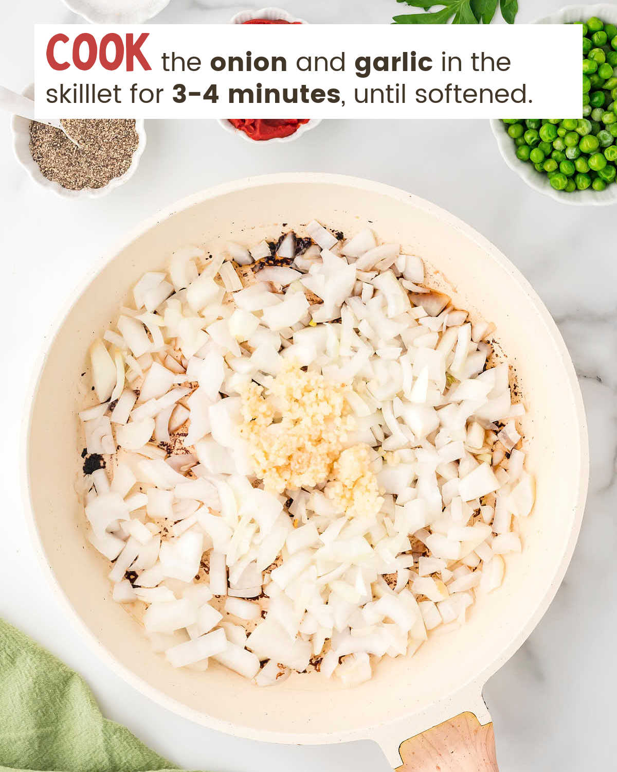 Onions and garlic in a skillet.