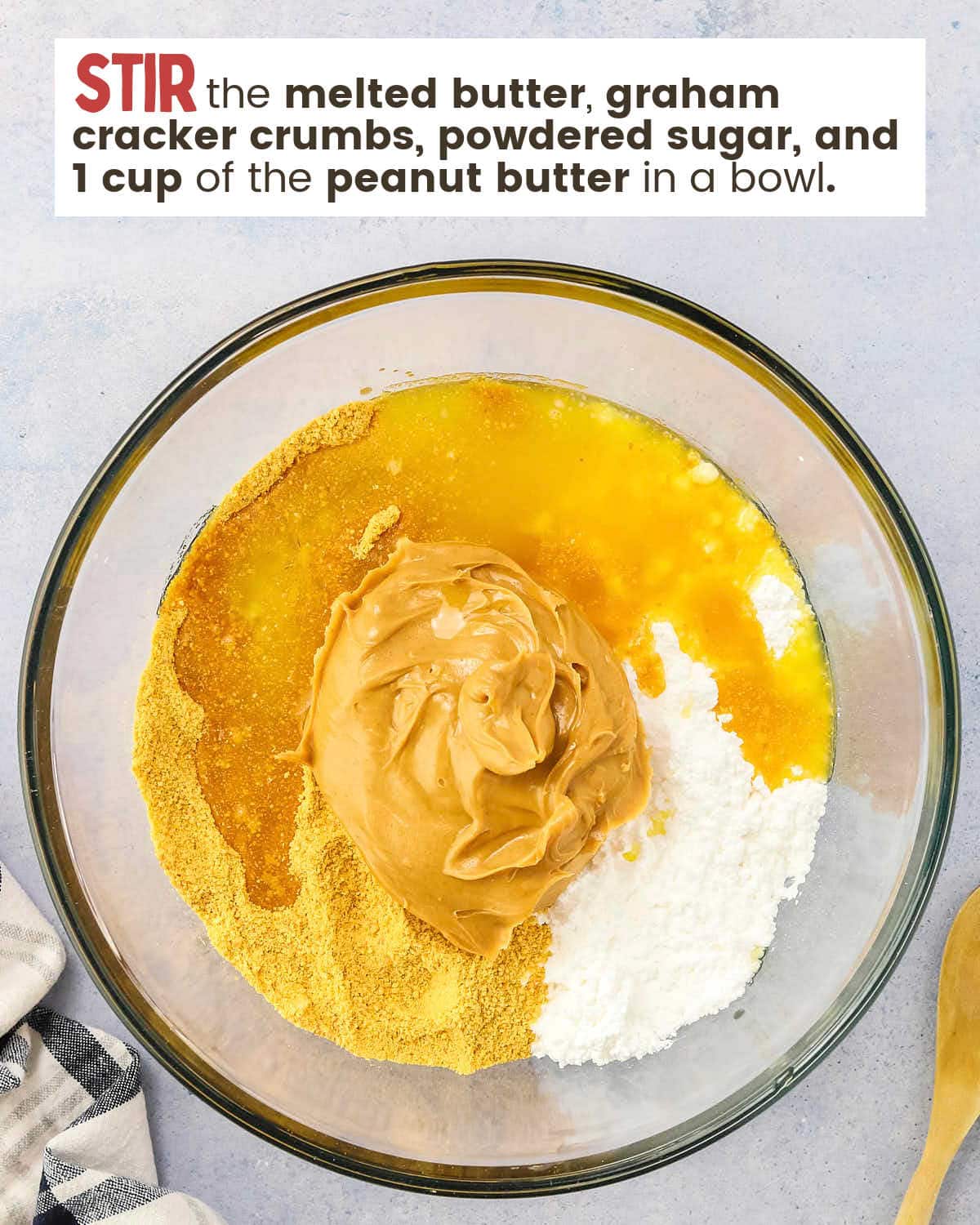 Ingredients for peanut butter bars in a bowl. 