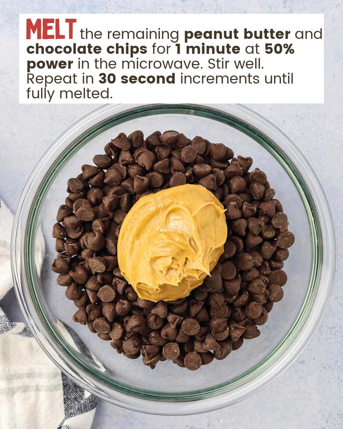 Ingredients for the chocolate layer of peanut butter bars in a bowl.