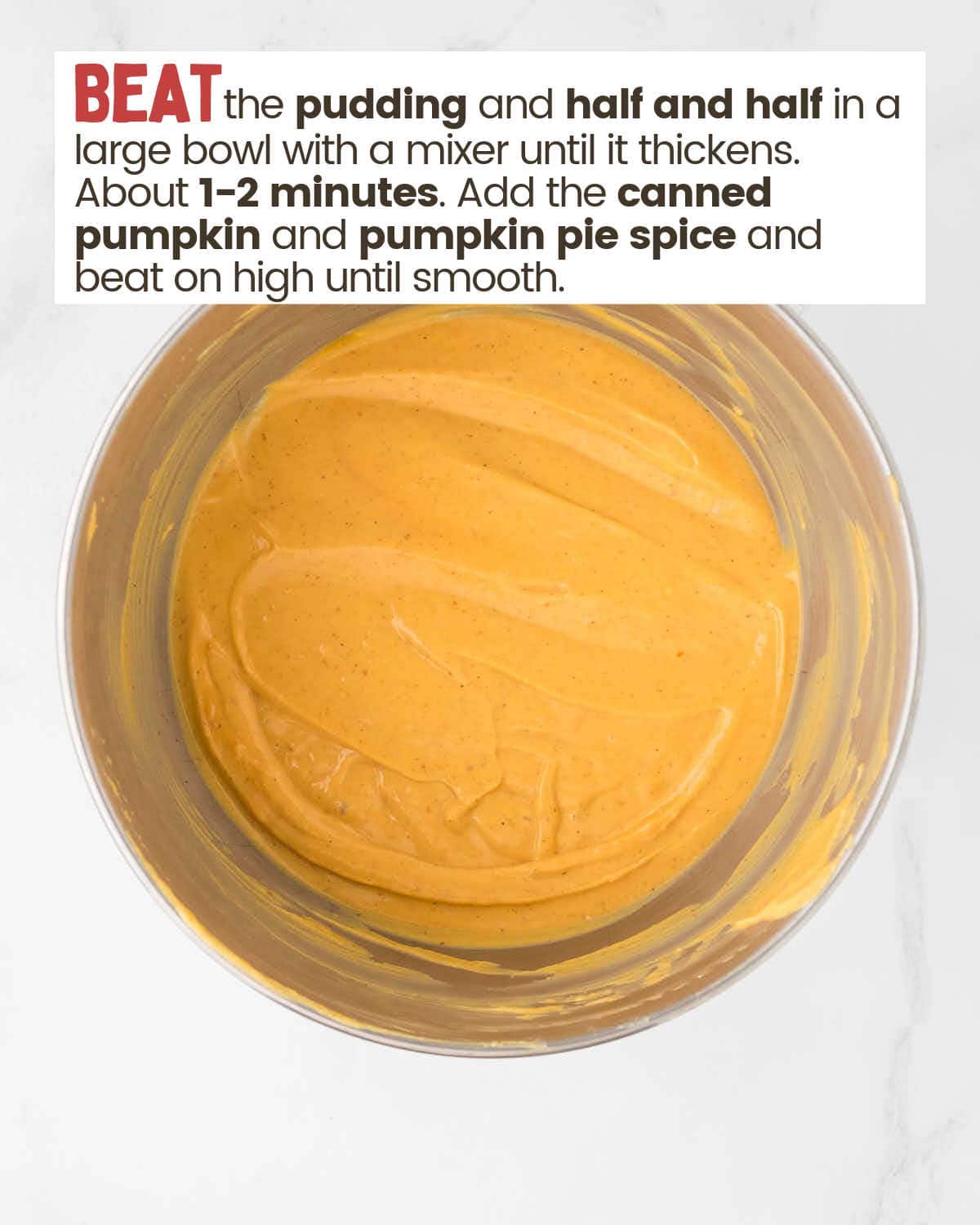 Pumpkin pudding mixture in a large bowl.