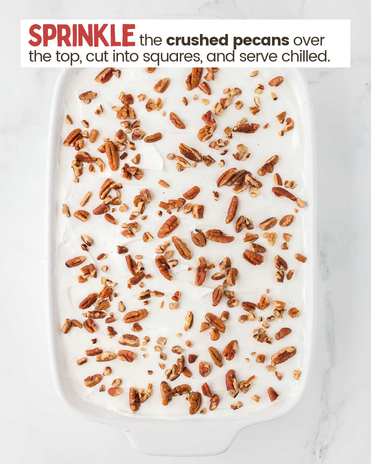 Pecans as the top layer of Pumpkin Delight.