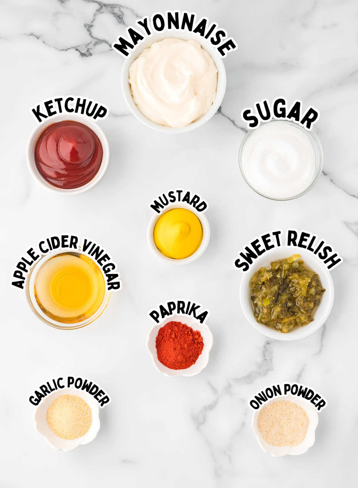 Ingredients needed to make Homemade Big Mac Sauce.