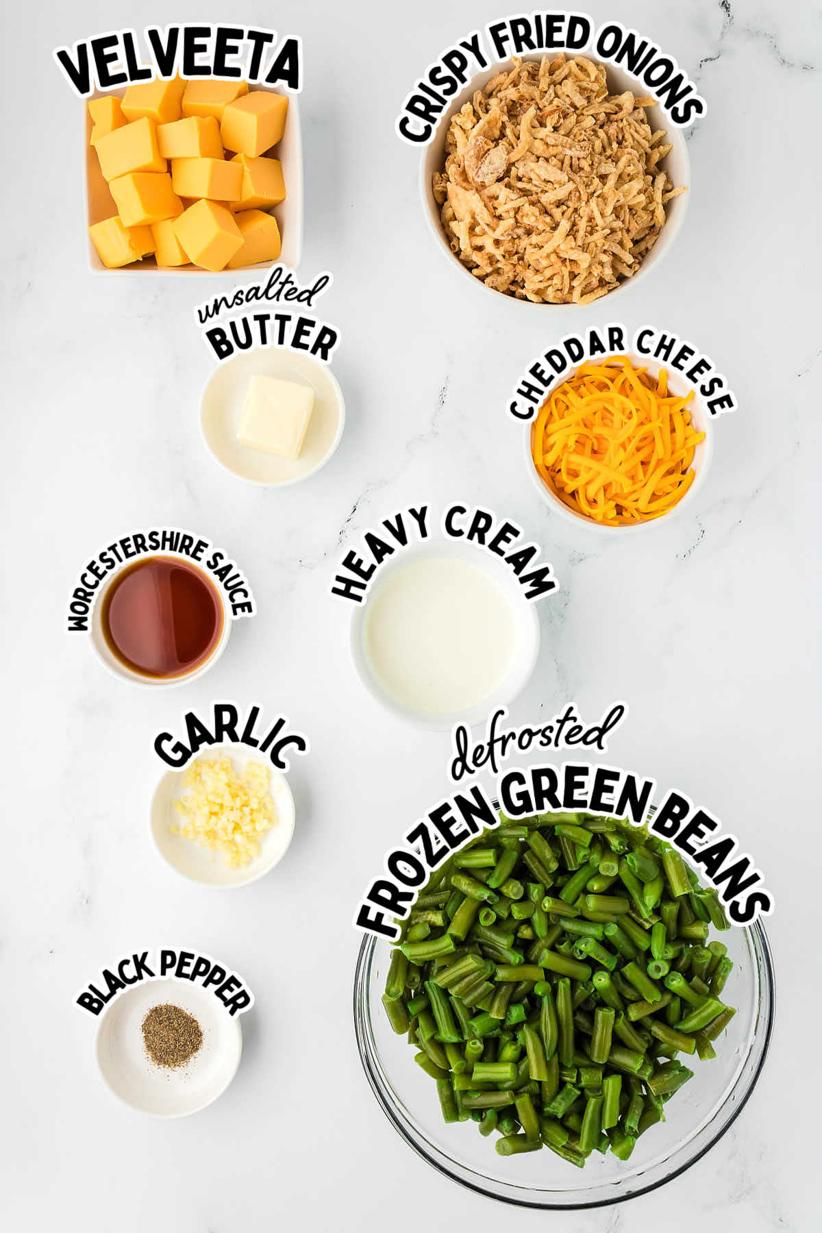Ingredients needed to make a Cheesy Green Bean Casserole.