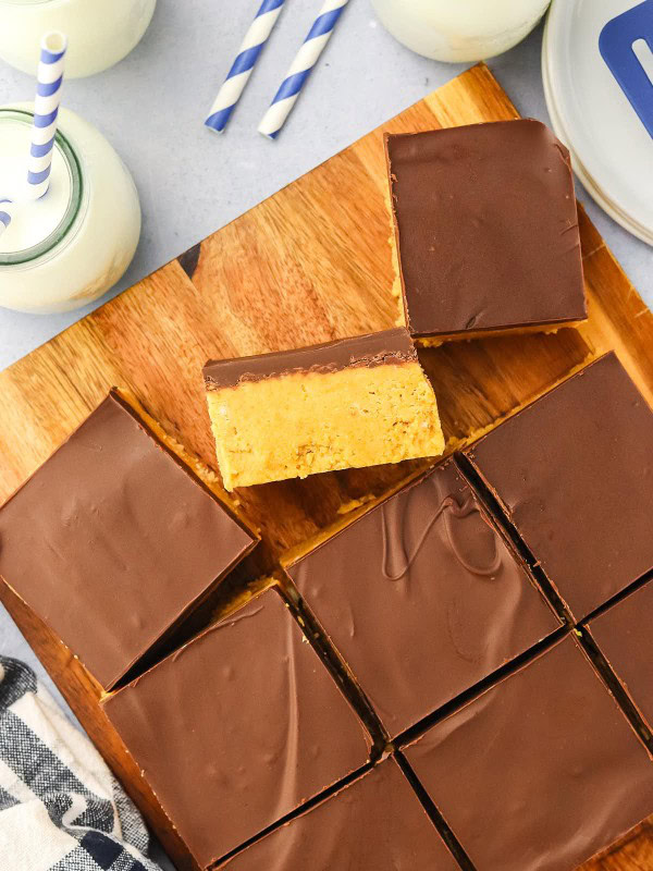Topdown view of sliced Peanut Butter Bars.