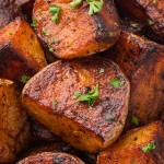 Closeup of super crispy oven-roasted Roasted Potatoes.