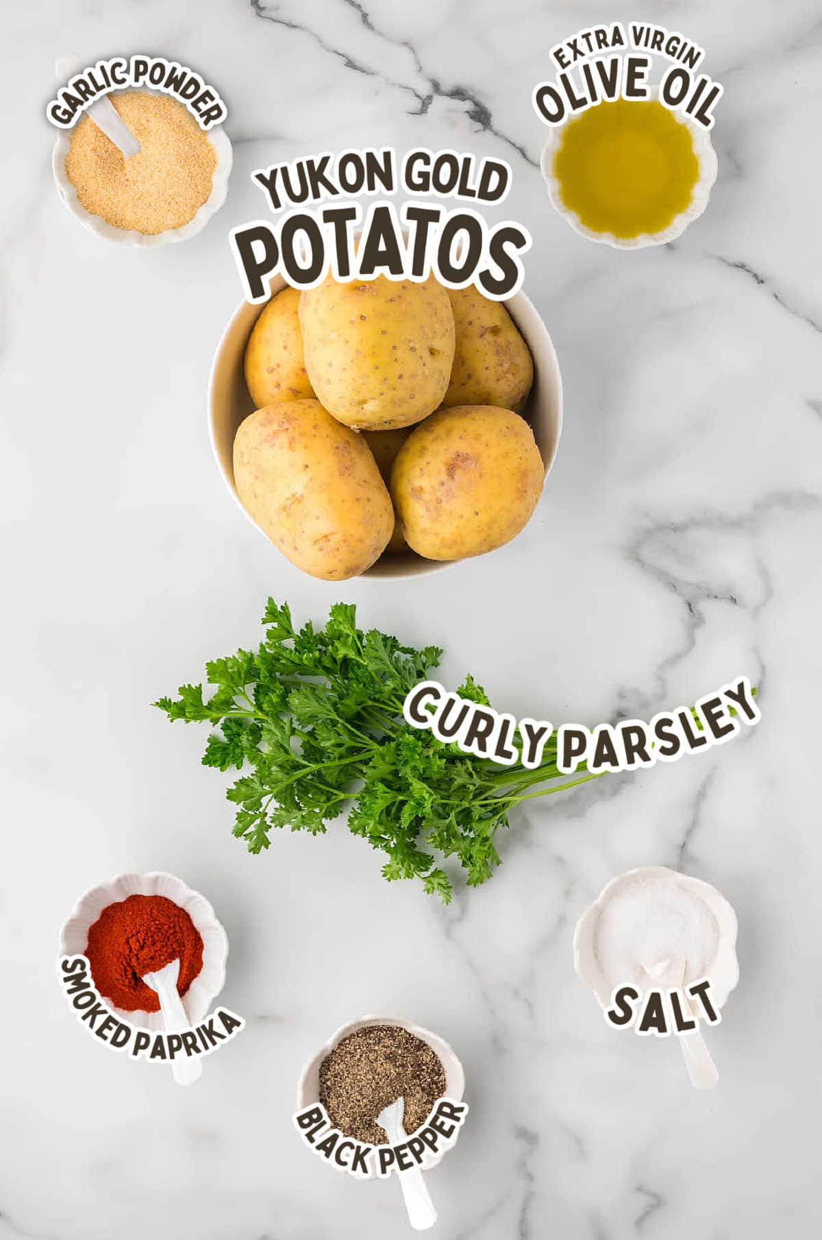 Ingredients needed to make the crispiest Roasted Potatoes.