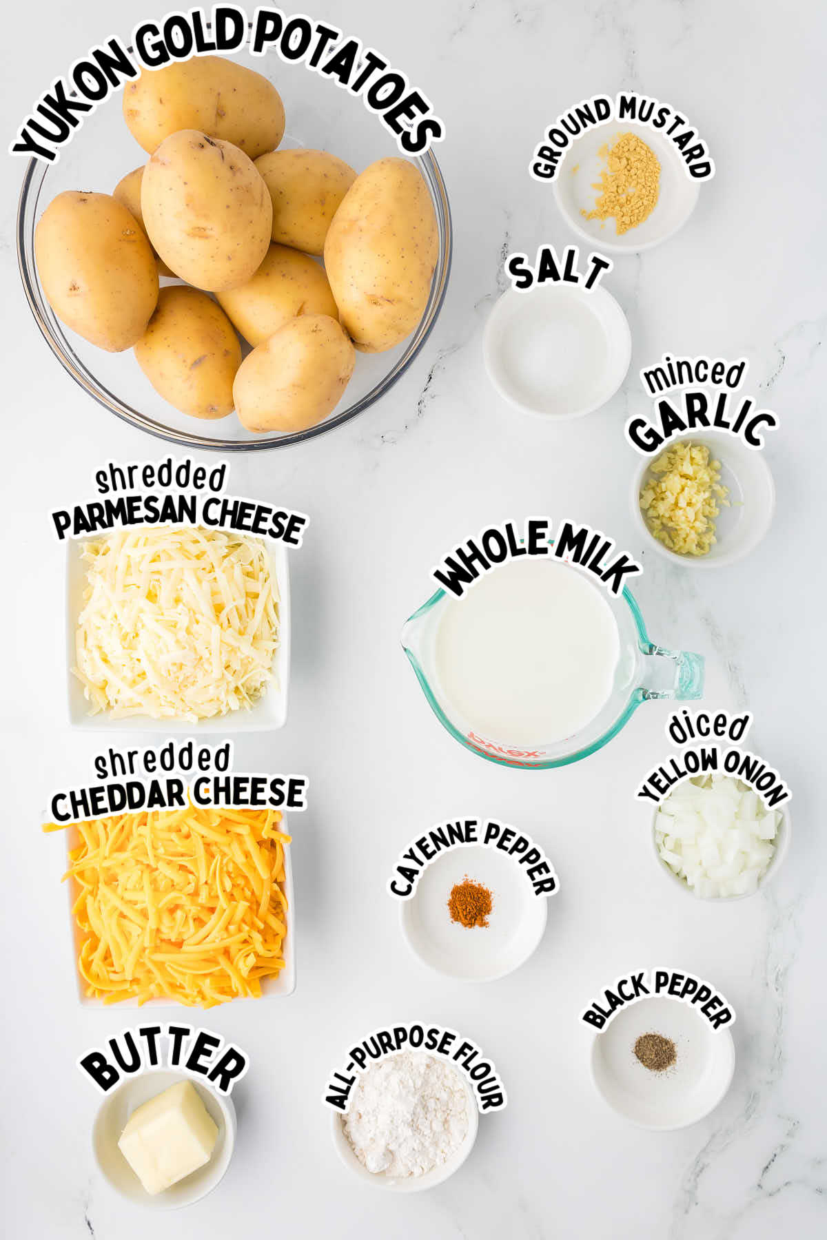 Ingredients needed to make Scalloped Potatoes.