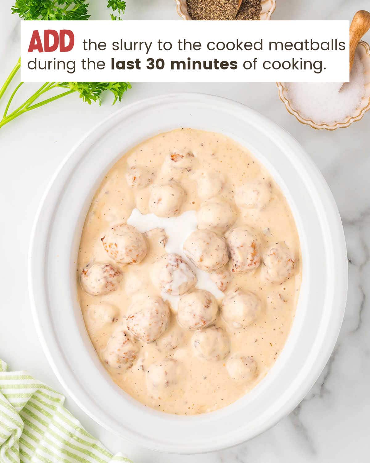 A bowl of Swedish meatballs in a slow cooker.