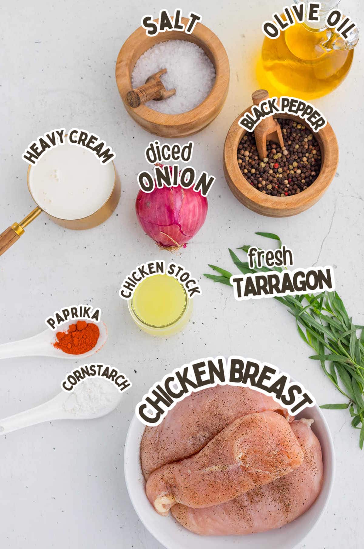 Ingredients needed to make Tarragon Chicken.