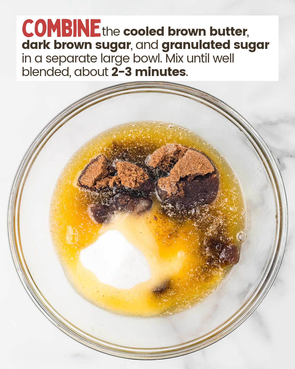 Wet ingredients for chocolate chip cookies in a bowl.