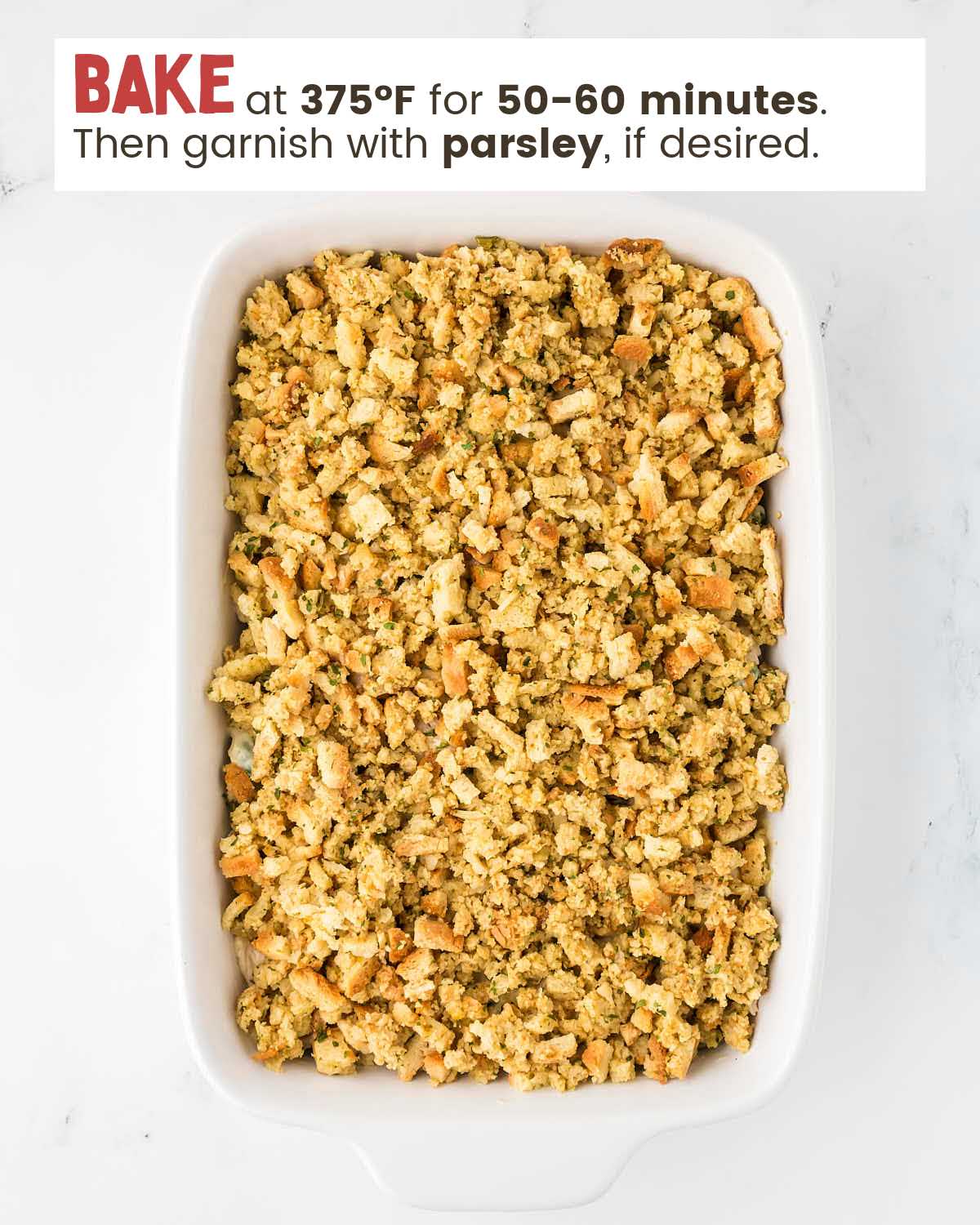 Baked chicken and stuffing casserole. 