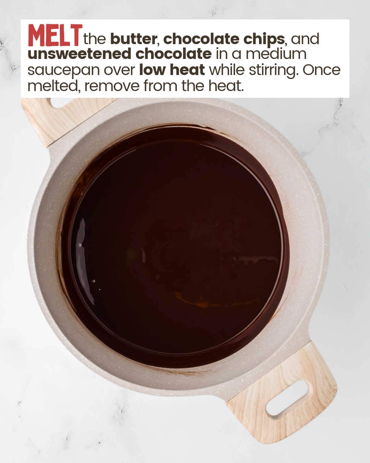 Melted chocolate mixture in a saucepan. 