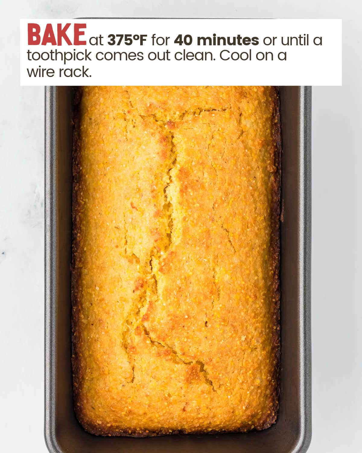 Baked Cornbread in a loaf pan.