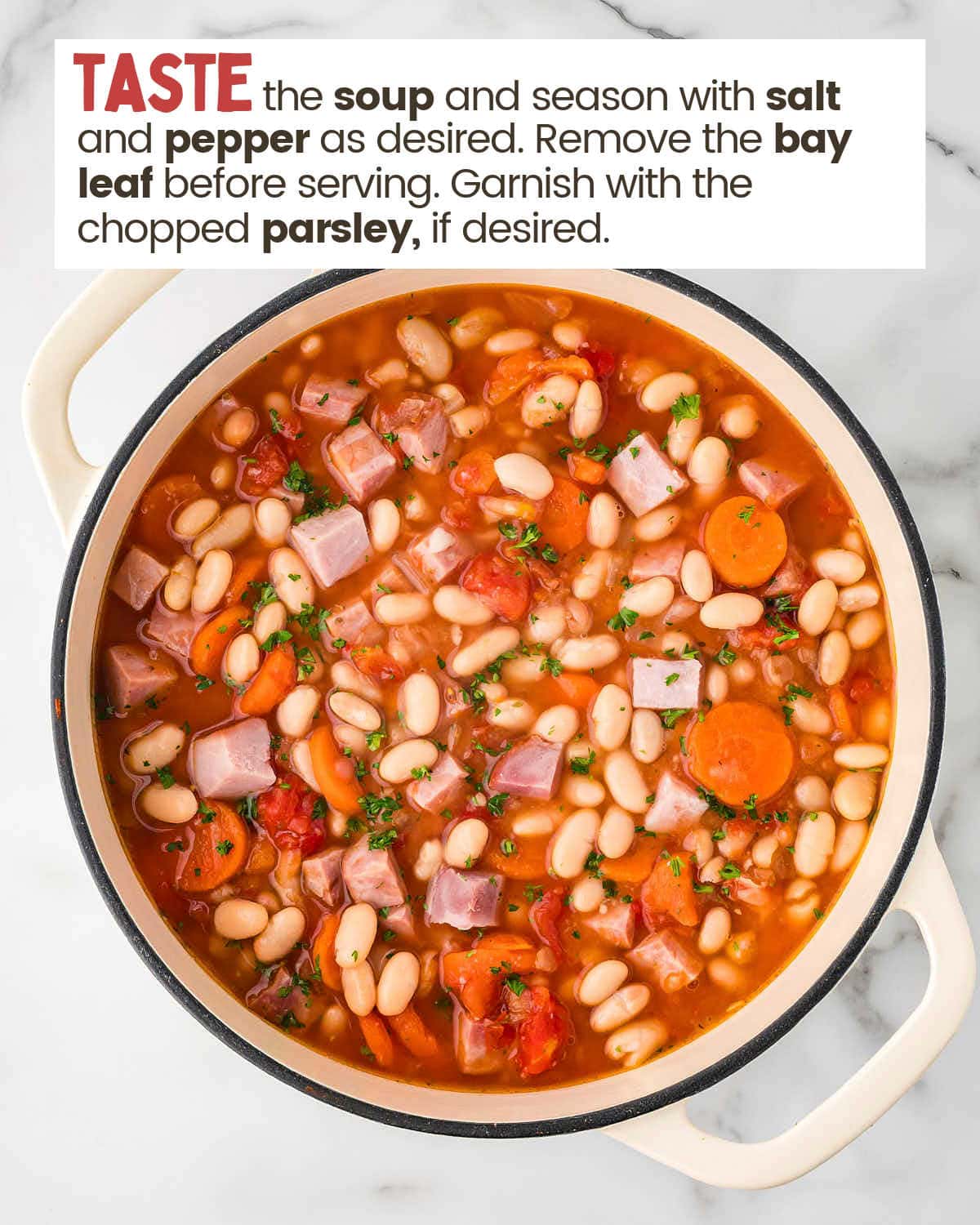 Ham and bean soup in a large pot.