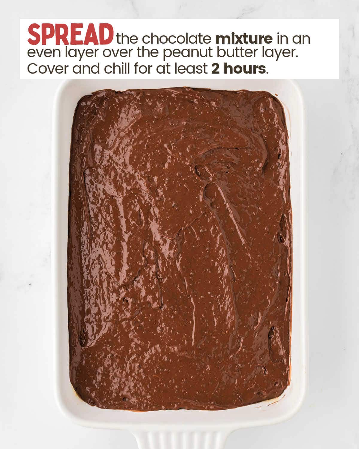 Pudding layer in a baking dish.