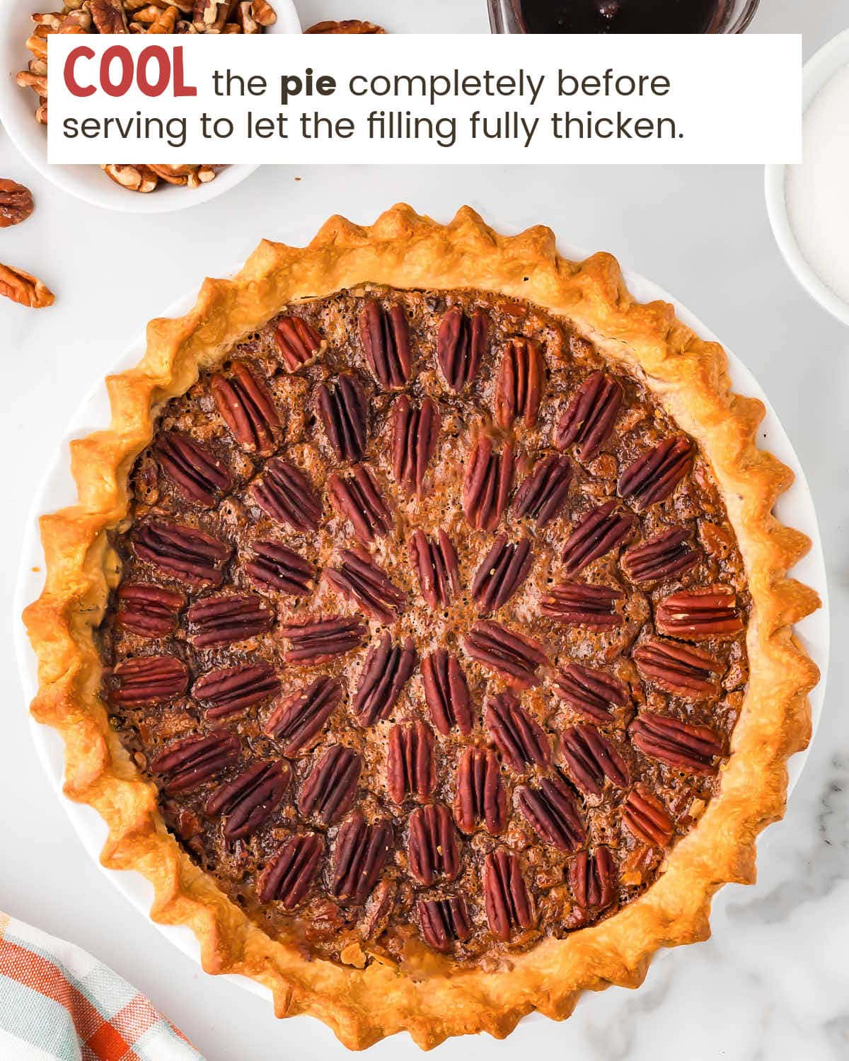 A baked pecan pie.