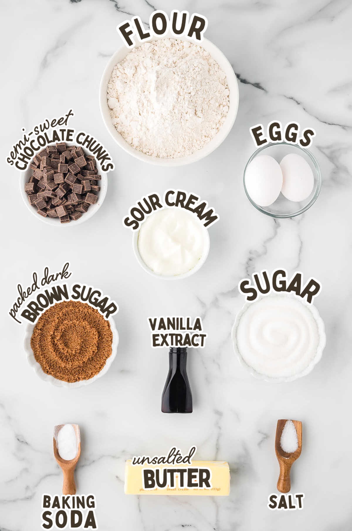Ingredients needed to make Brown Butter Chocolate Chip Cookies
