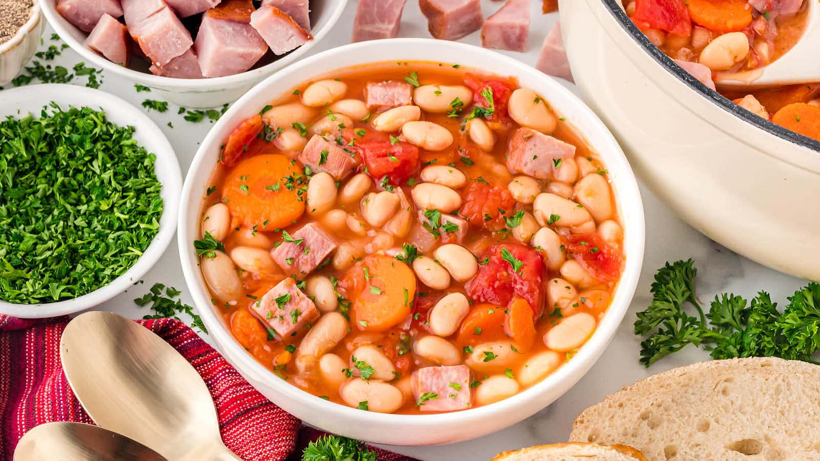 Ham and Bean Soup recipe by Cheerful Cook.