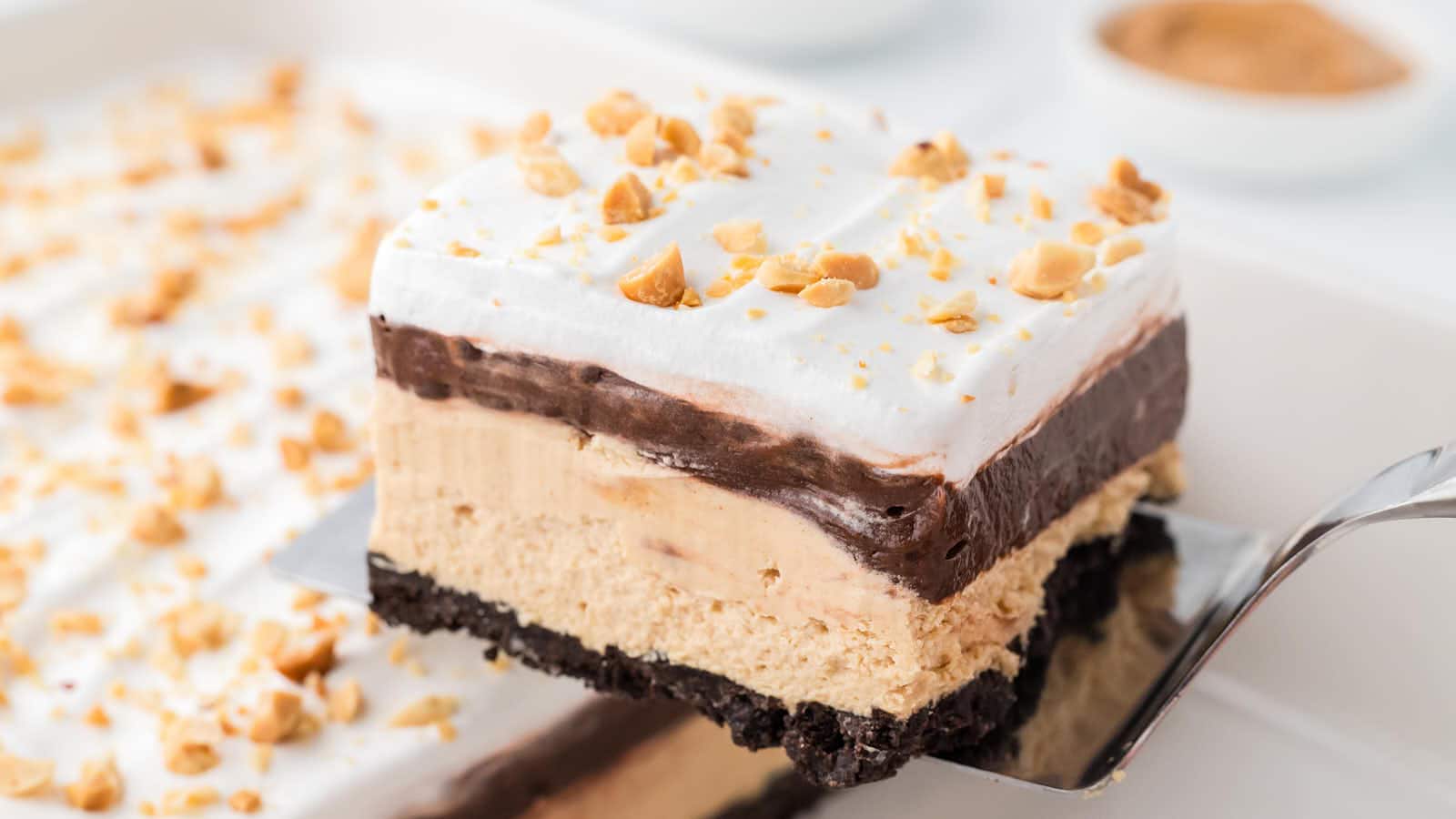 No-Bake Peanut Butter Lasagna recipe by Cheerful Cook.