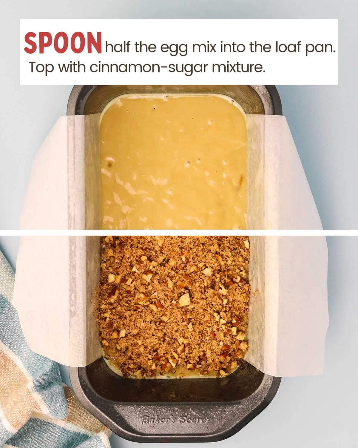 Pour batter into a loaf pan and top with crumb topping. 