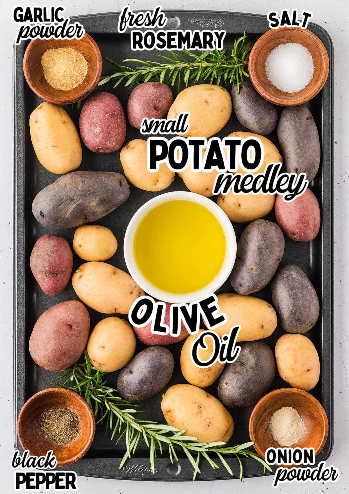 Ingredients needed to make Rosemary Roasted Potatoes.