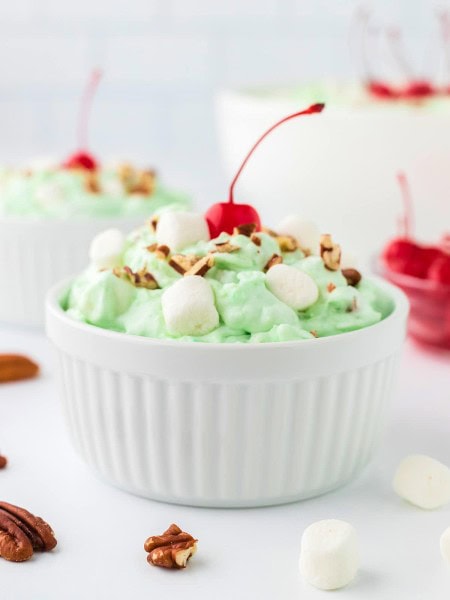 Watergate Salad recipe in a white bowl.