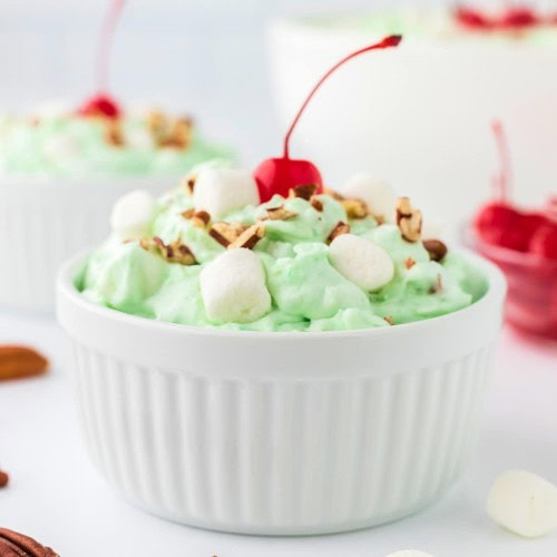 Watergate Salad recipe in a white bowl.