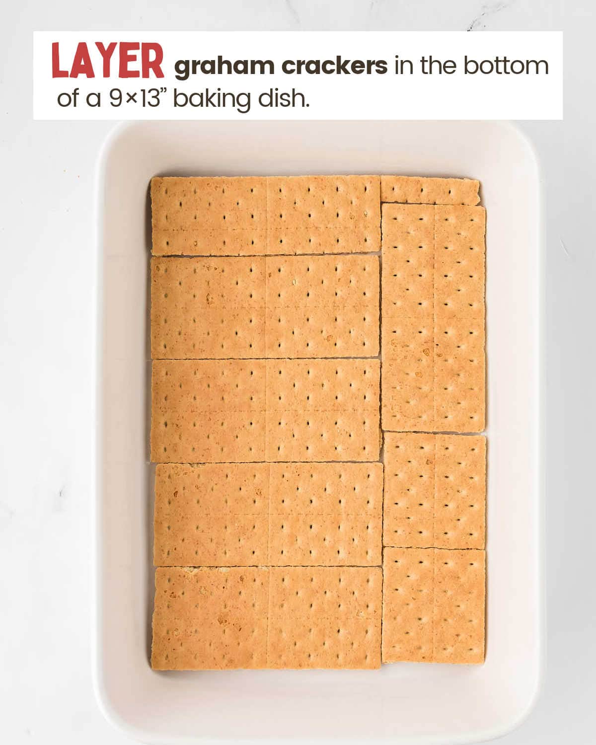 Graham crackers layered in a dish.