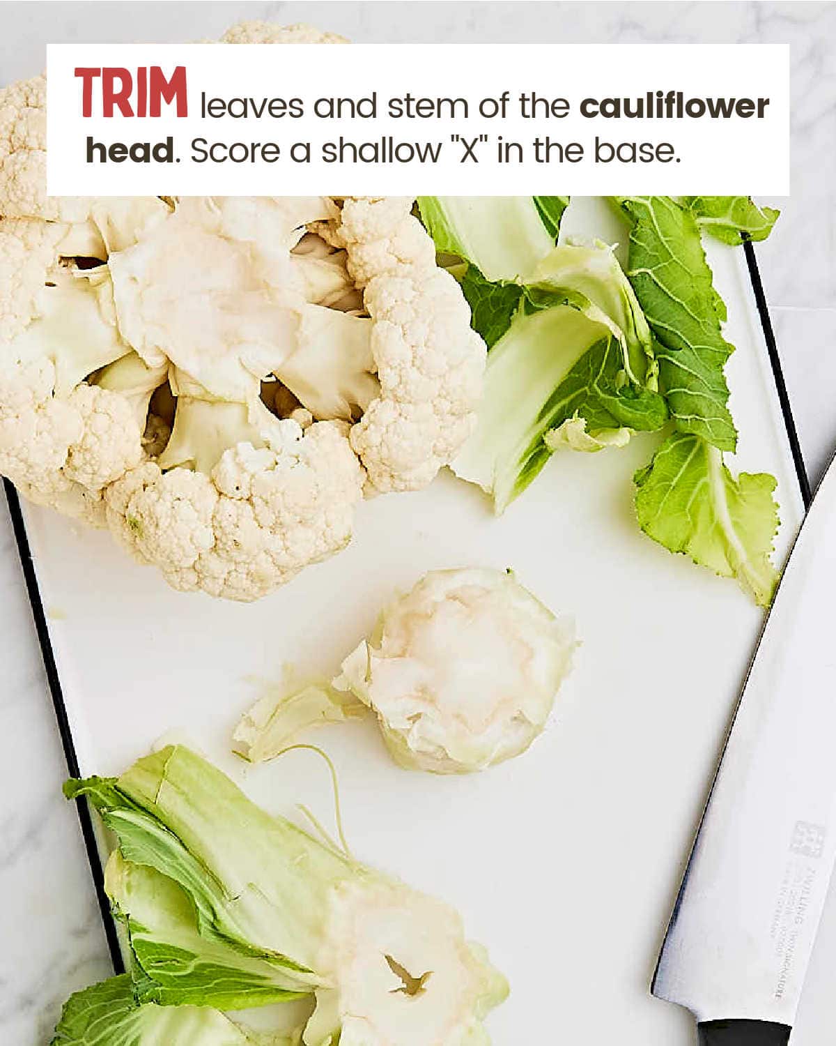 Showing how to cut the Whole Cauliflower. 