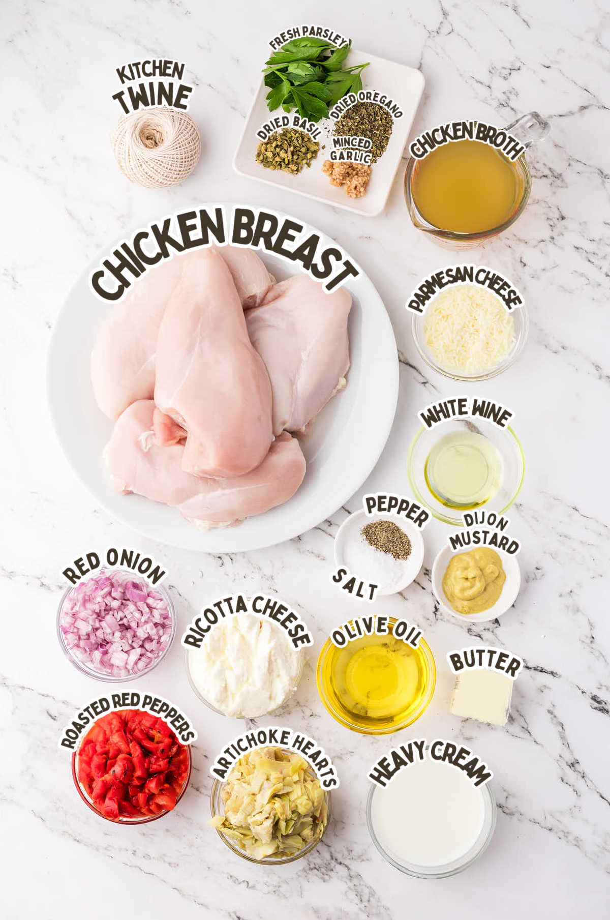 Ingredients needed to make Chicken Roulade.