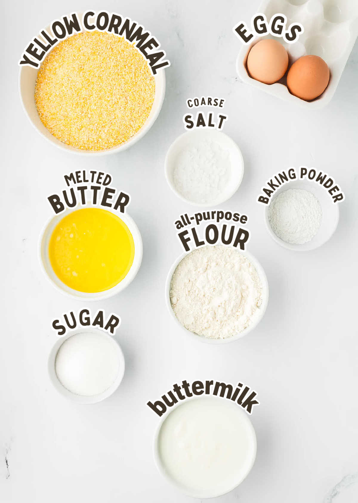 Ingredients needed to make Cornbread.