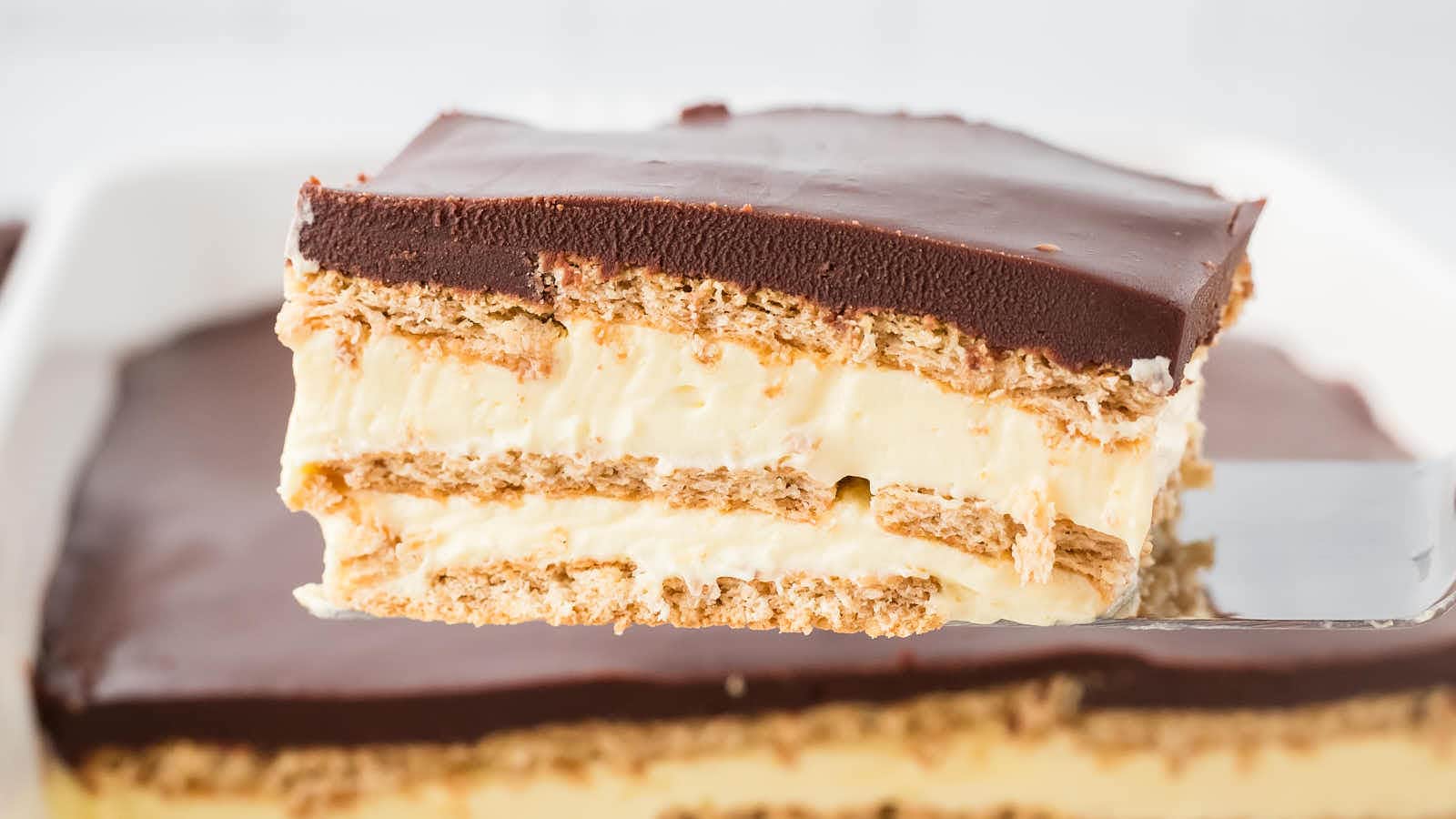 No-Bake Eclair Cake recipe by Cheerful Cook.